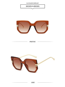 Front and side view of retro oversized polygon sunglasses with brown gradient lenses