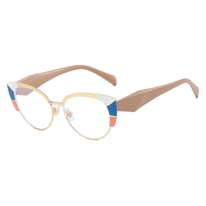 Montatura Per Occhiali Da Vista Gatto Occhio Metallo Blocchi Di Colore Geometrico Anti Luce Blu Occhiali Retro Chic