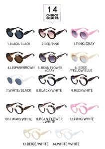 Collection of 14 colored geometric polygon sunglasses featuring golden metal hinges