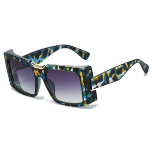 Stylish square oversized sunglasses with camouflage frames and purple gradient lenses