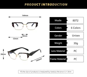 Tableau détaillé des tailles pour lunettes carrées demi-cerclées avec dimensions