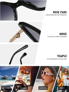 Detail view of integrated nose pads and metal hinges on square oversized sunglasses