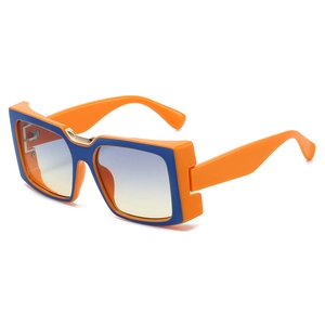 Stylish square frame sunglasses with orange and blue contrast colors and gradient lenses