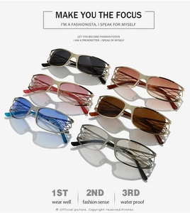 Vue détaillée de lunettes de soleil aux branches tissées creuses et verres colorés