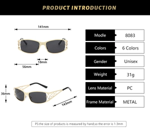 Tableau des tailles détaillé pour lunettes de soleil rétro avec branches métalliques