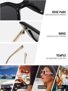 Detail view of reinforced hinges and comfortable nose pads on oversized sunglasses
