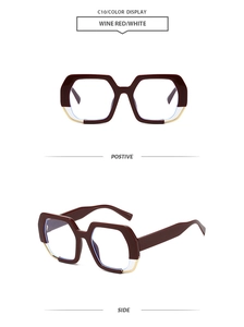 Detail view of wine red and transparent gold frame polygonal fashion sunglasses C10