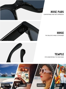 Detail view of square sunglasses showing ergonomic temples and comfortable nose pads