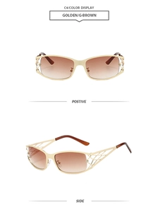 Détails des branches en résille dorée ajourée sur lunettes dégradées marron C4