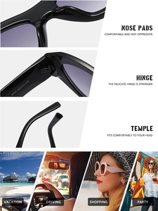 Detail of ergonomic nose pads and reinforced metal hinges on black cat-eye sunglasses