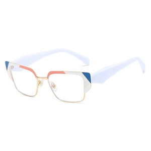 Lunettes demi-cerclées géométriques œil de chat modernes avec design blanc et orange