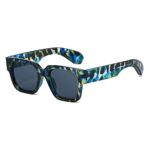 Vintage square sunglasses with colorful artistic texture and thick frame design