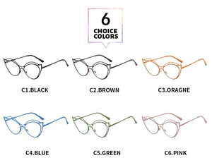 Présentation de six montures de lunettes œil-de-chat élégantes en plusieurs couleurs