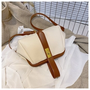 Close-up of litchi pattern leather texture and golden metal buckle on shell bag