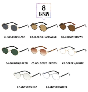 Selection of eight retro round metal sunglasses in various lens colors and frame finishes