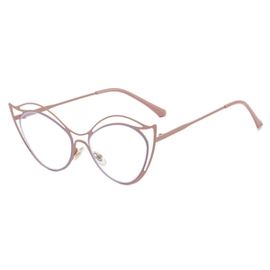 Monture de lunettes œil de chat en métal rose doré avec design ajouré pour femmes