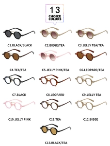 Detailed grid of retro double-bridge octagonal sunglasses in 13 stylish assorted colors