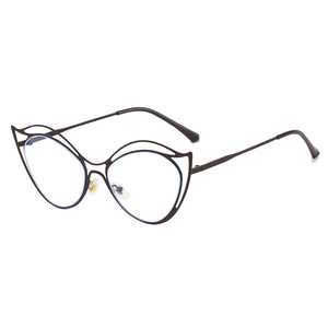 Monture de lunettes œil-de-chat moderne en métal avec un design évidé à double couche