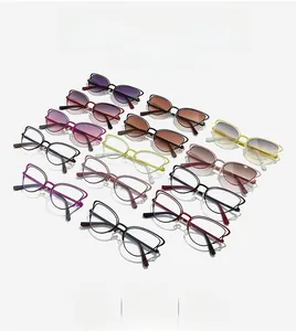 Detail view of stylish cat-eye sunglasses collection in multiple colors and gradient lenses