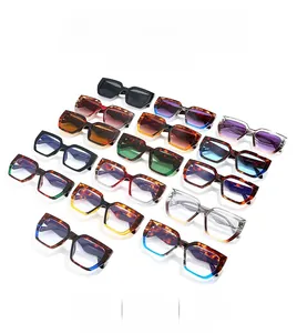 Detailed grid of oversized square sunglasses in assorted frame colors and tinted lenses