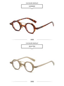 Detail view of leopard and jelly tea vintage polygon sunglasses with double bridge