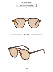 Detail of leopard print double bridge pilot sunglasses with champagne lenses