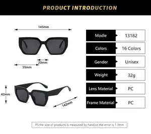 Detailed size specifications for oversized polygon frame sunglasses showing core dimensions