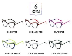 Cat-eye metal hollow frames in six stylish colors including coffee and blue-green