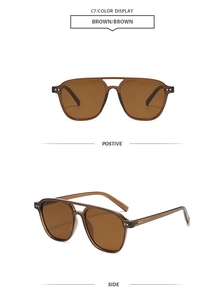 Detail view of brown pilot sunglasses C7 with double-bridge frame and metal rivets