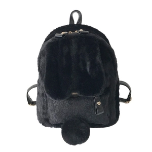 Cute black plush bunny backpack with long ears and soft rabbit fur texture