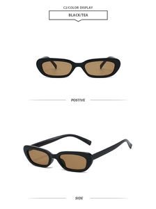 Detail view showing black oval frames and tea lenses from front and side perspectives