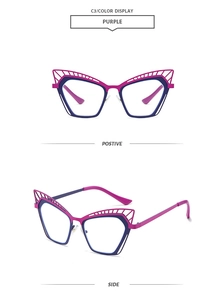 Cat eye glasses frames with purple hollow-out metal details and dual-color design