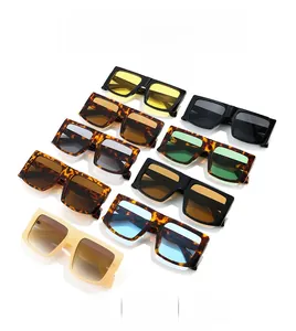 Detailed grid view of stylish square sunglasses in tortoise, black and beige frames