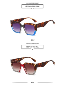 Detail of oversized leopard print sunglasses with gradient lenses and side hinge design