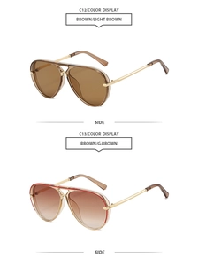 Side view of C12 and C13 aviator sunglasses with brown gradient lenses and gold temples