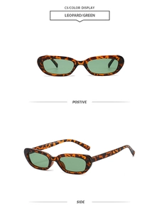 Macro detail of retro leopard print frames and green lenses showing front and side views