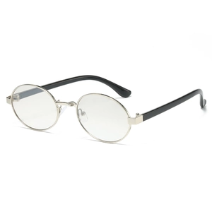 Retro small oval metal sunglasses with silver frame and black temples for outdoor styling