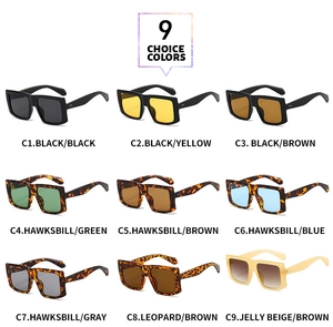 Detailed overview of vintage square sunglasses in nine diverse colors and tinted lenses
