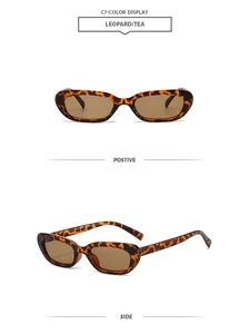 Front and side view of retro narrow oval sunglasses in leopard tortoiseshell and tea lenses