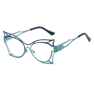 Fashionable butterfly frame glasses with blue and green layered cutout design for women