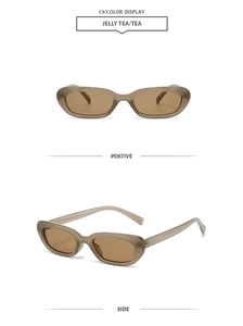 Detailed front and side views of jelly tea oval sunglasses with light brown lenses