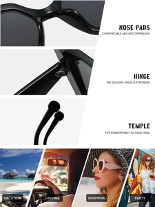 Detail view of reinforced hinges and nose pads on square frame rivet sunglasses