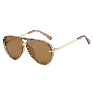 Retro double-bridge aviator sunglasses with brown gradient lenses and gold metal frames
