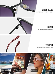 Detail view of cat eye sunglasses with reinforced hinges and comfortable nose pads
