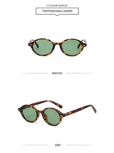 Retro-Oval-Sonnenbrille mit Schildpatt-Rahmen und grünen Gläsern mit Metallnieten