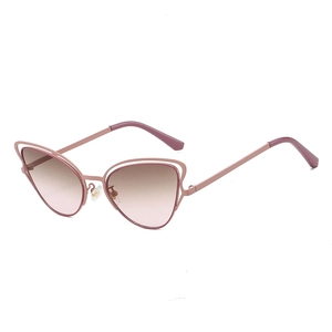 Fashionable rose gold cat-eye sunglasses with hollow metal frame and gradient lenses