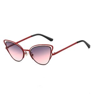 Retro hollow metal cat eye sunglasses with gradient lenses and dual-frame design