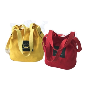 Mini Canvas Bucket Bag For Women Girls Cute Japanese Style Casual Crossbody Handbag With Adjustable Strap Letter Print Label