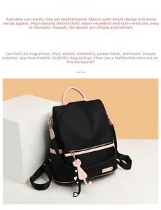 Détail du sac à dos en tissu Oxford imperméable avec pendentif chat et capacité A4