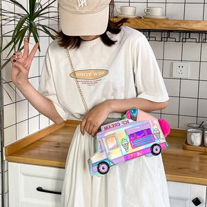 Iridescent laser PU ice cream truck crossbody bag with gold chain strap for women